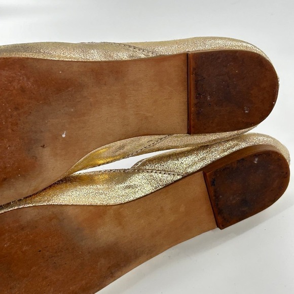 Steve Madden Peep Toe Ruffle Leather Flats 8 Gold Tan - Picture 3 of 6